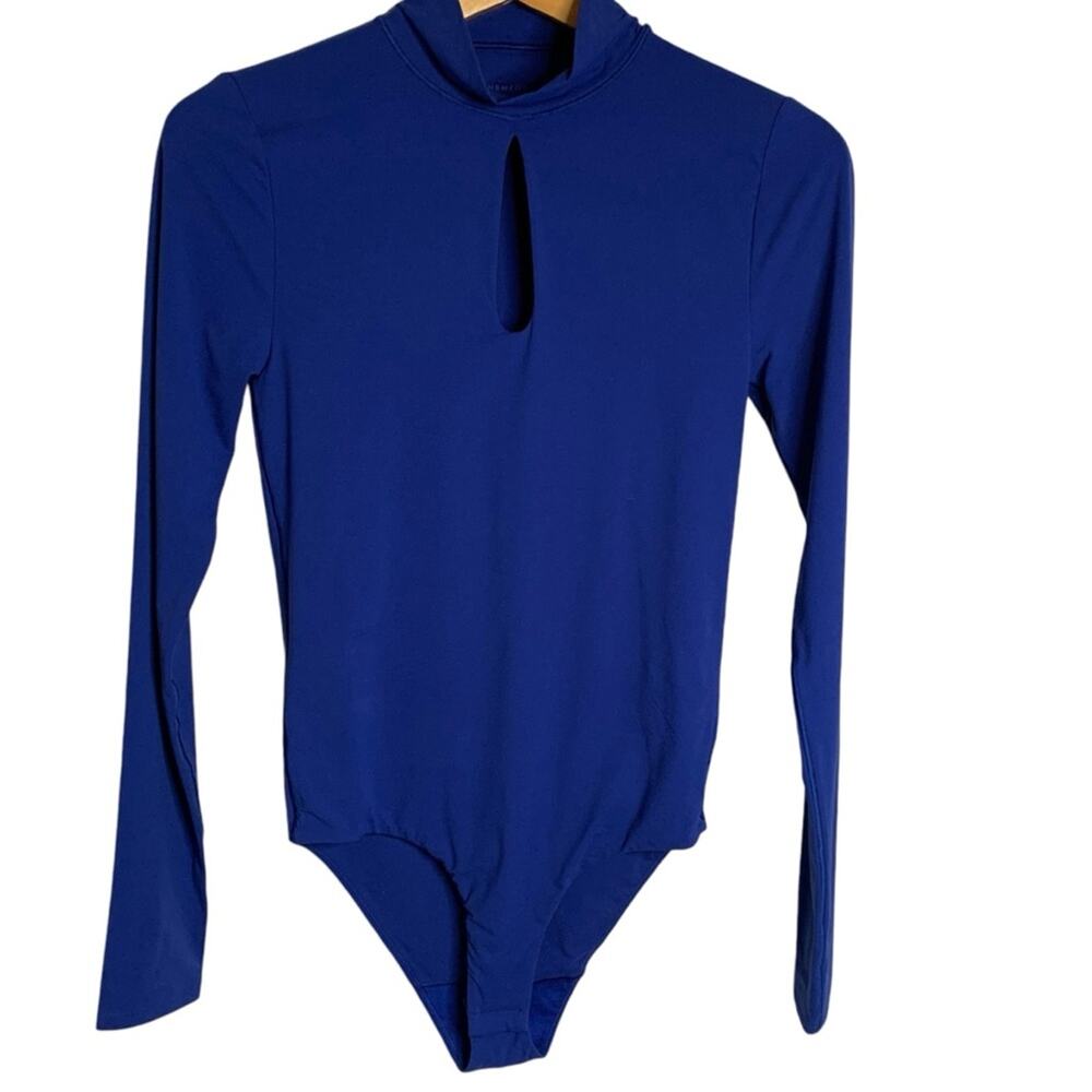 WHBM Bodysuit NWT Women's Size X-Small Forme Keyhole Midnight Blue Mock Neck